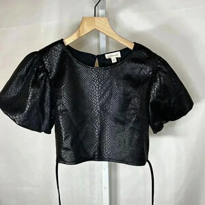 Meraki Size Medium Peplum Sleeve Top Blouse Crop Tie